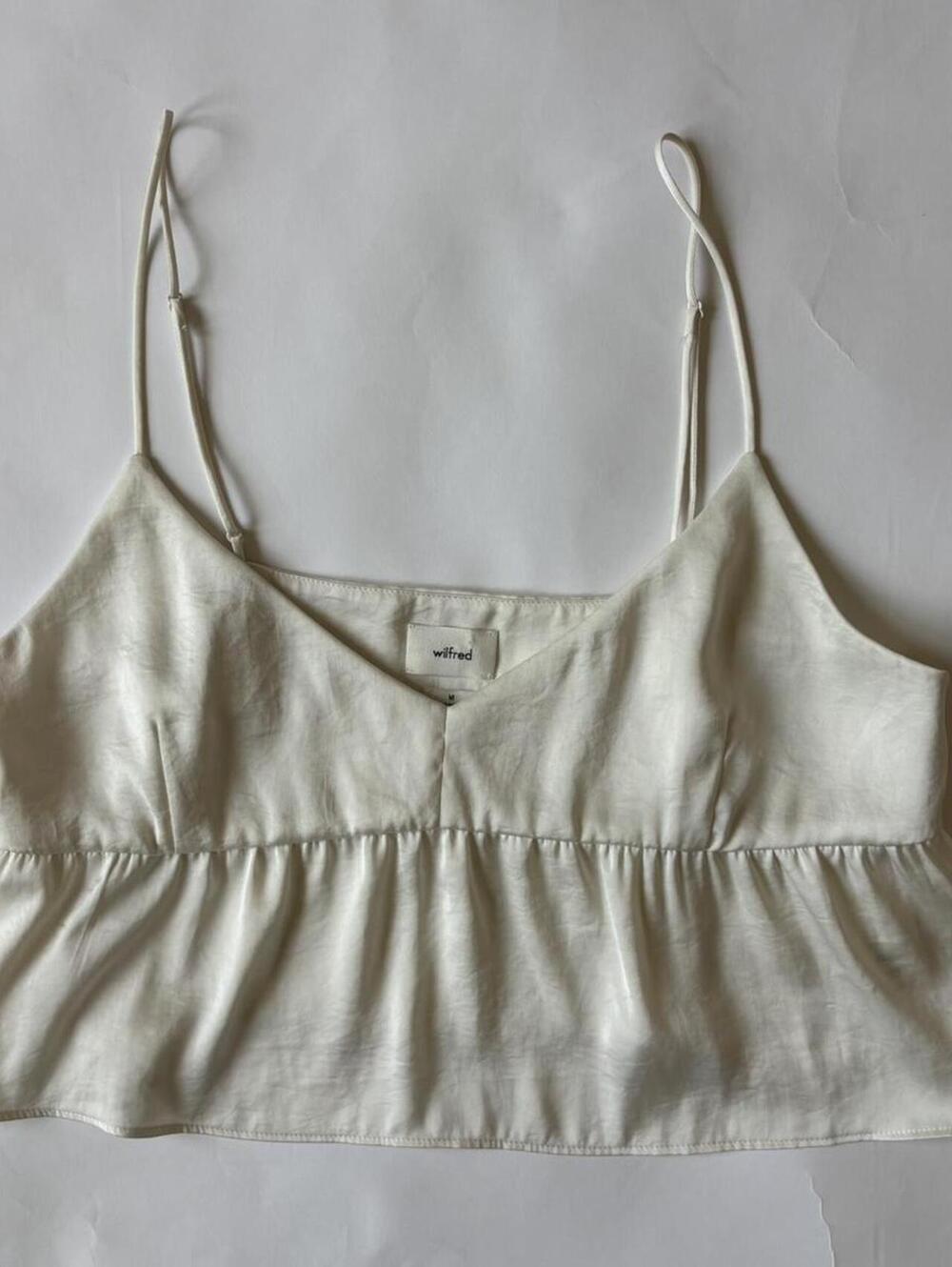 ARITZIA WILFRED LOVER SATIN CAMISOLE CREAM PEPLUM TOP M